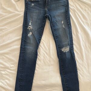 AG Adriano Goldschmied Dark Blue Distressed Skinny Jeans